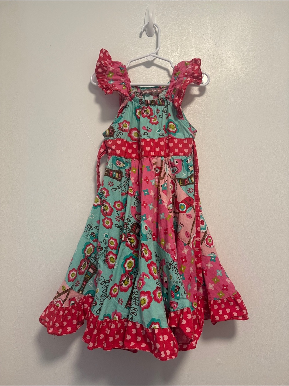 Jelly The Pug Pink & Turquoise Floral Patchwork Sundress
